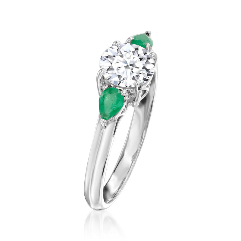 1.00 Carat Lab-Grown Diamond Ring with .20 ct. t.w. Emeralds in 14kt White Gold image number 2