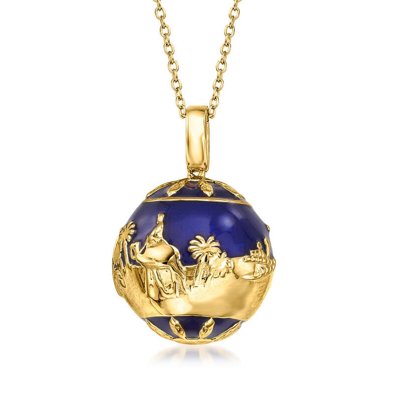 Blue Enamel Nativity Pendant Necklace with White Topaz in 18kt Gold Over Sterling. 18&quot; image number 2