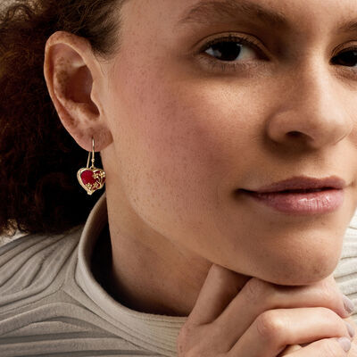 12.00 ct. t.w. Ruby Heart and Floral Drop Earrings in 18kt Gold Over Sterling