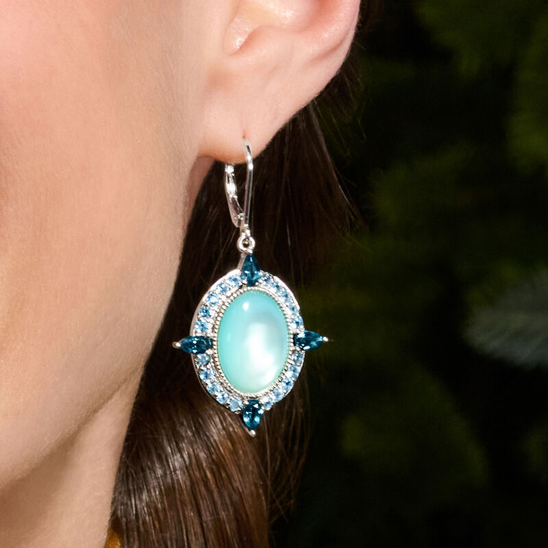 Blue Mother-of-Pearl Drop Earrings with 3.10 ct. t.w. London and Swiss Blue Topaz in Sterling Silver  image number 3