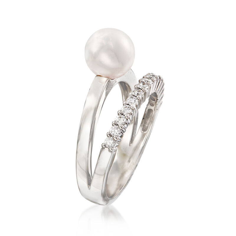 Mikimoto 7mm A+ Akoya Pearl and .23 ct. t.w. Diamond Ring in 18kt White Gold. Size 6.5 image number 2