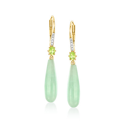 Jade and .20 ct. t.w. Peridot Drop Earrings with White Topaz in 18kt Gold Over Sterling