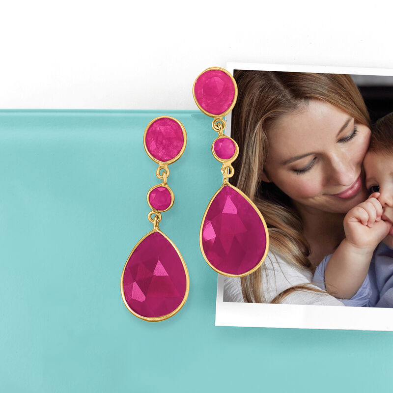 23.20 ct. t.w. Pink Quartz Drop Earrings in 18kt Gold Over Sterling image number 2