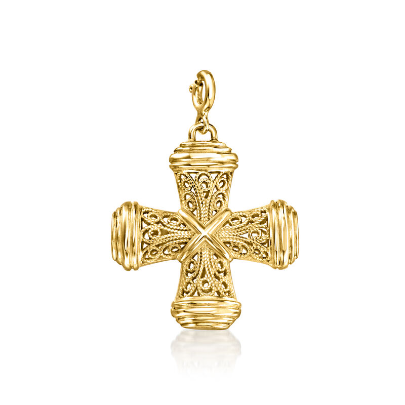 14kt Yellow Gold-Plated Filigree Cross Charm  image number 1