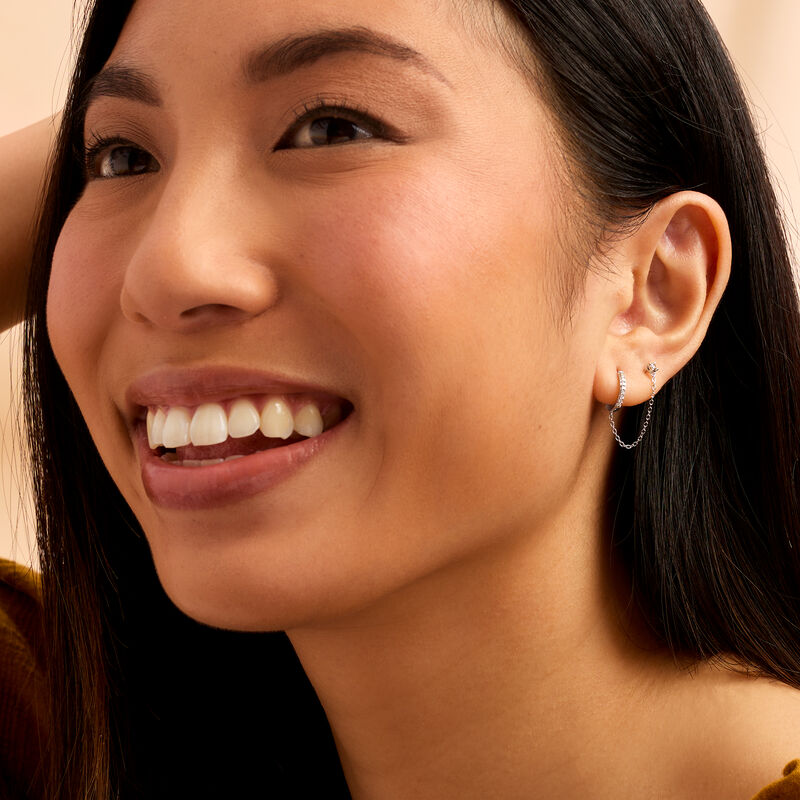 Diamond Double-Piercing Single Earring in Sterling Silver  image number 2