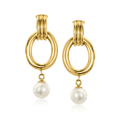 Italian 8-8.5mm Cultured Pearl Oval Drop Earrings in 18kt Gold Over Sterling