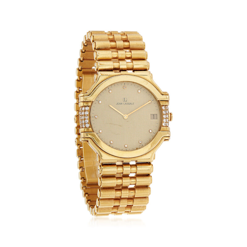 C. 1990 Vintage Jean Lassale Women's 30mm .38 ct. t.w. Diamond Quartz Watch in 18kt Yellow Gold. Size 7 image number 0