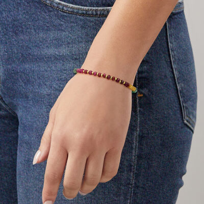 18.00 ct. t.w. Multicolored Sapphire and 4.40 ct. t.w. Ruby Bead Bracelet in 10kt Yellow Gold