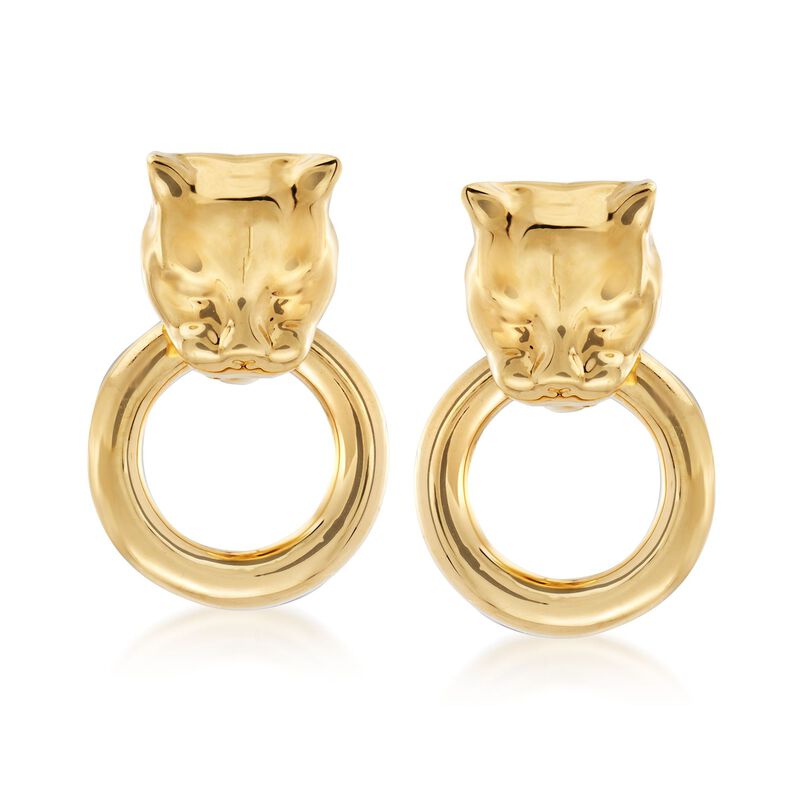 Andiamo 14kt Yellow Gold Over Resin Panther Head Doorknocker Earrings image number 0