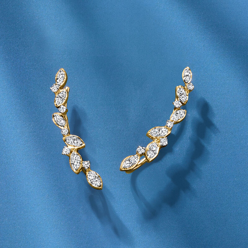 .20 ct. t.w. Diamond Leaf Ear Climbers in 14kt Yellow Gold  image number 3
