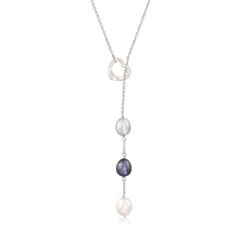 Multicolored Cultured Pearl Adjustable Necklace in Sterling Silver image number 0
