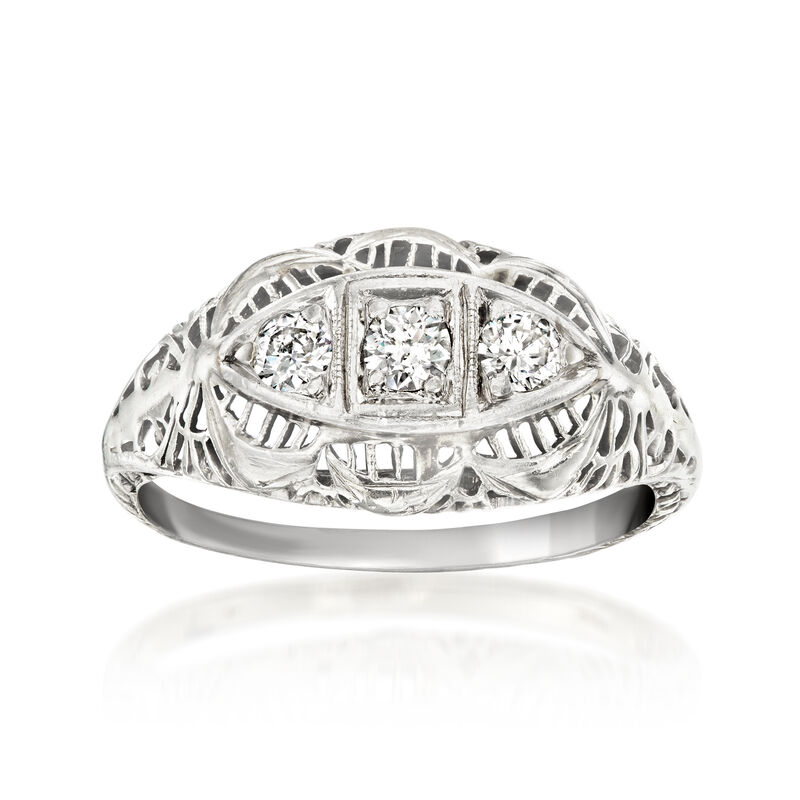 C. 1980 Vintage .20 ct. t.w. Diamond Filigree Ring in 14kt White Gold. Size 7 image number 0