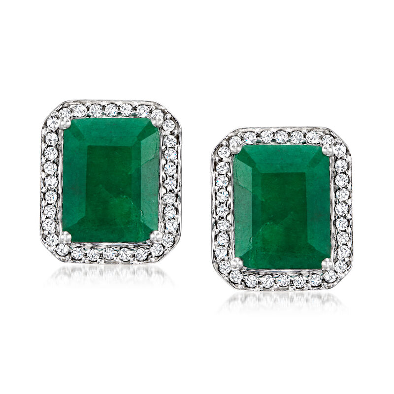 4.00 ct. t.w. Emerald and .33 ct. t.w. Diamond Earrings in Sterling Silver image number 0