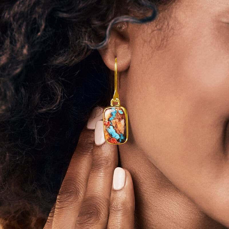 Kingman Turquoise Drop Earrings in 18kt Gold Over Sterling image number 3