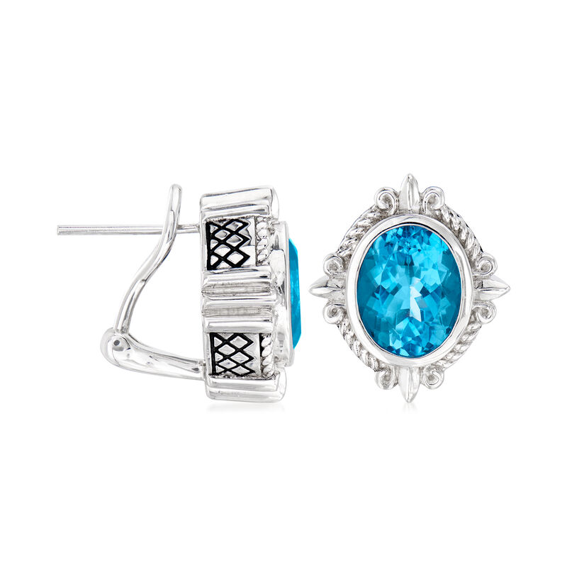 Andrea Candela &quot;Fleur De Lis&quot; 7.27 ct. t.w. Swiss Blue Topaz Earrings in Sterling Silver image number 2