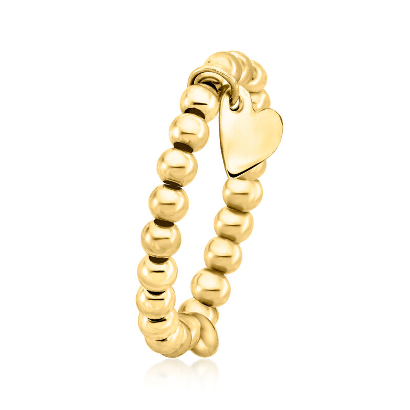 3mm 14kt Yellow Gold Bead Stretch Ring with Heart Charm. Large (9 - 10) image number 2