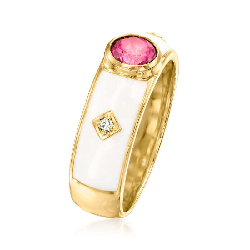 .40 Carat Pink Topaz and White Enamel Ring with Diamonds in 18kt Gold Over Sterling image number 2