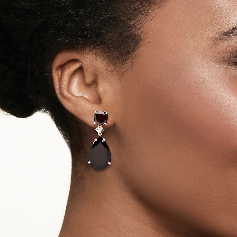 25.00 ct. t.w. Garnet Drop Earrings with Diamonds in Sterling Silver  image number 1