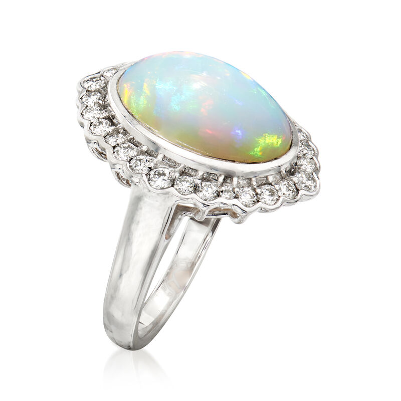 Opal and .70 ct. t.w. Diamond Ring in 14kt White Gold image number 2