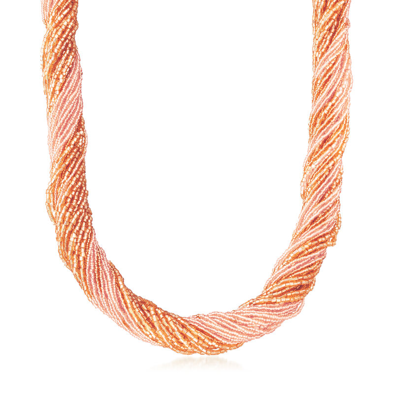 Italian Peach Murano Glass Bead Torsade Necklace with 18kt Gold Over Sterling image number 0