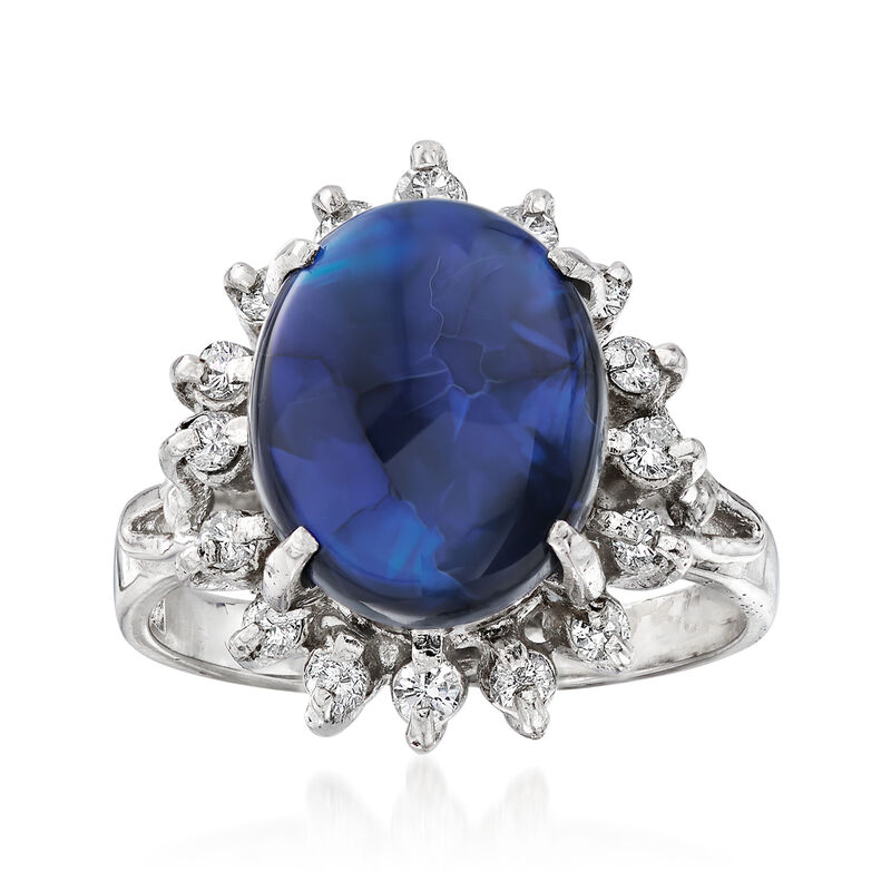 C. 1970 Vintage 11.5x9mm Black Opal and .28 ct. t.w. Diamond Ring in Platinum. Size 5.25 image number 0