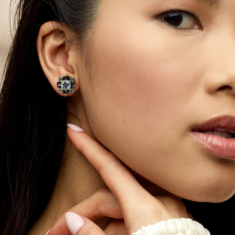 3.60 ct. t.w. Sky Blue Topaz, 4.60 ct. t.w. Sapphire and 1.70 ct. t.w. London Blue Topaz Earrings in 18kt Gold Over Sterling  image number 1