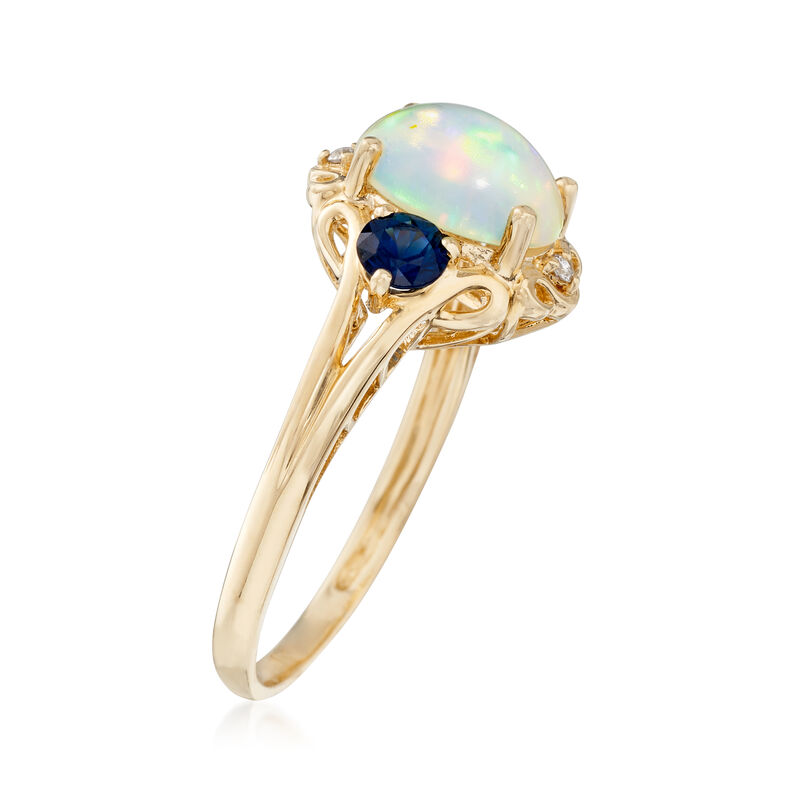 Opal and .50 ct. t.w. Sapphire Ring with Diamond Accents in 14kt Yellow Gold image number 2