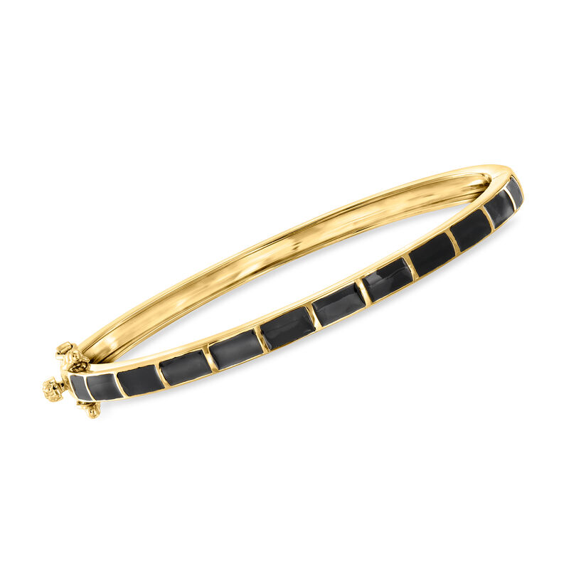 Black Enamel Striped Bangle Bracelet in 18kt Gold Over Sterling image number 0
