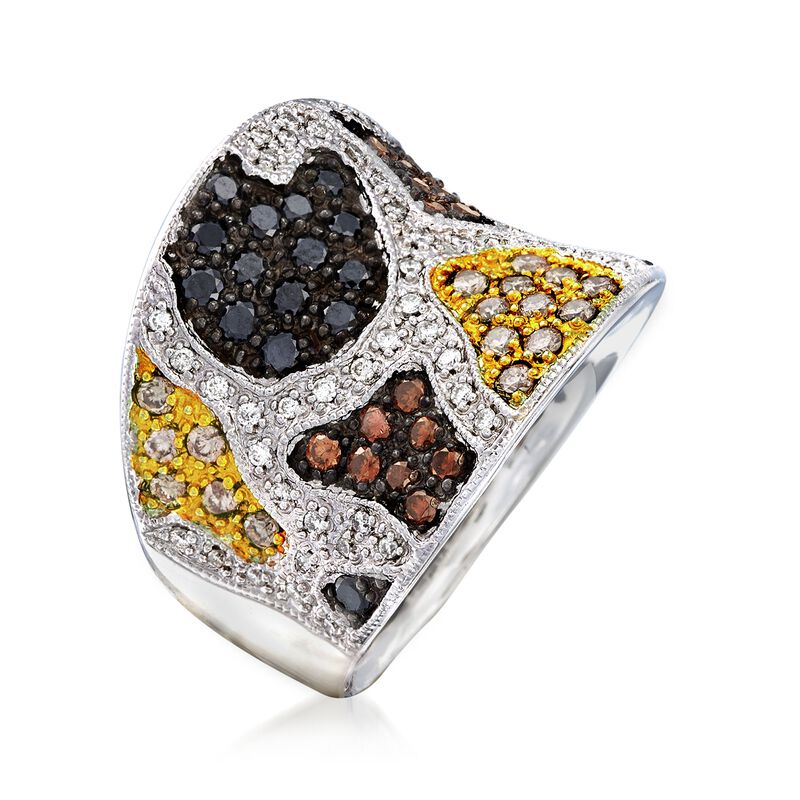 C. 2000 Vintage 1.56 ct. t.w. Multicolored Diamond Animal Print Ring in 14kt White Gold. Size 7 image number 2