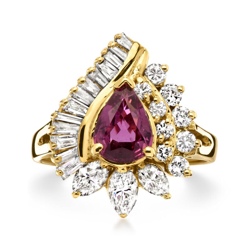 C. 1980 Vintage .90 Carat Ruby and 1.15 ct. t.w. Diamond Ring in 18kt Yellow Gold. Size 5.75 image number 0