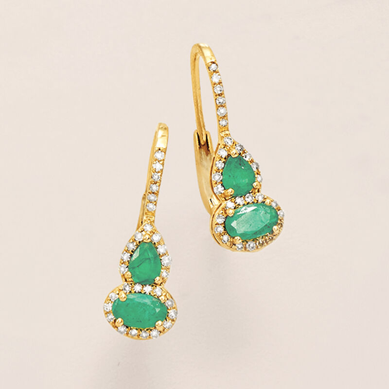 .60 ct. t.w. Emerald and .15 ct. t.w. Diamond Drop Earrings in 14kt Yellow Gold image number 4