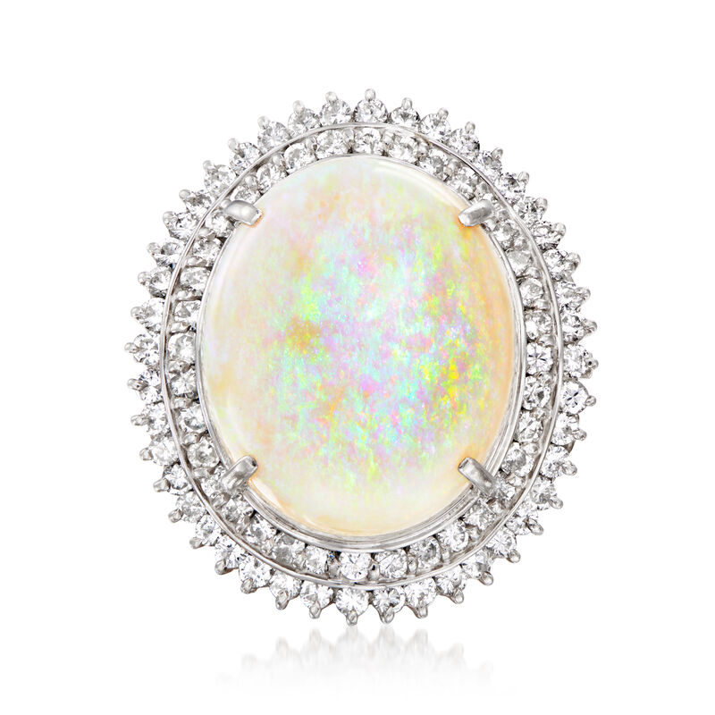 C. 1985 Vintage Opal and 2.00 ct. t.w. Diamond Ring in Platinum. Size 7.25 image number 0