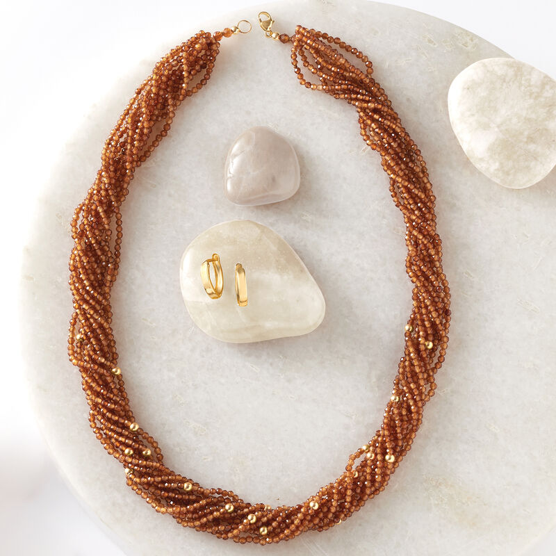 2-2.5mm Hessonite Torsade Bead Necklace with 14kt Yellow Gold image number 2