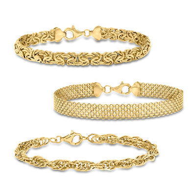18kt Gold Over Sterling Jewelry Set: Three Link Bracelets