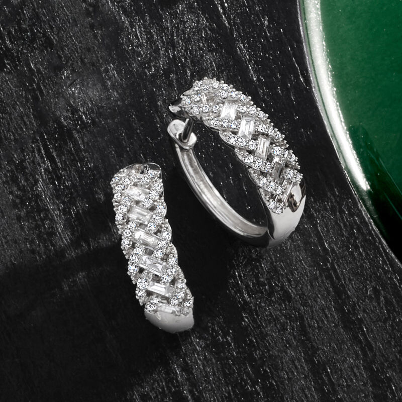 .50 ct. t.w. Basketweave Diamond Hoop Earrings in 14kt White Gold image number 2