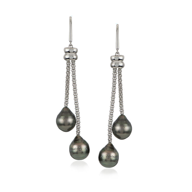 8-9mm Black Cultured Tahitian Drop Earrings in Sterling Silver image number 0