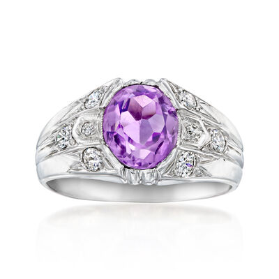 C. 1990 Vintage 1.95 Carat Amethyst Ring with .35 ct. t.w. Diamonds in 10kt White Gold