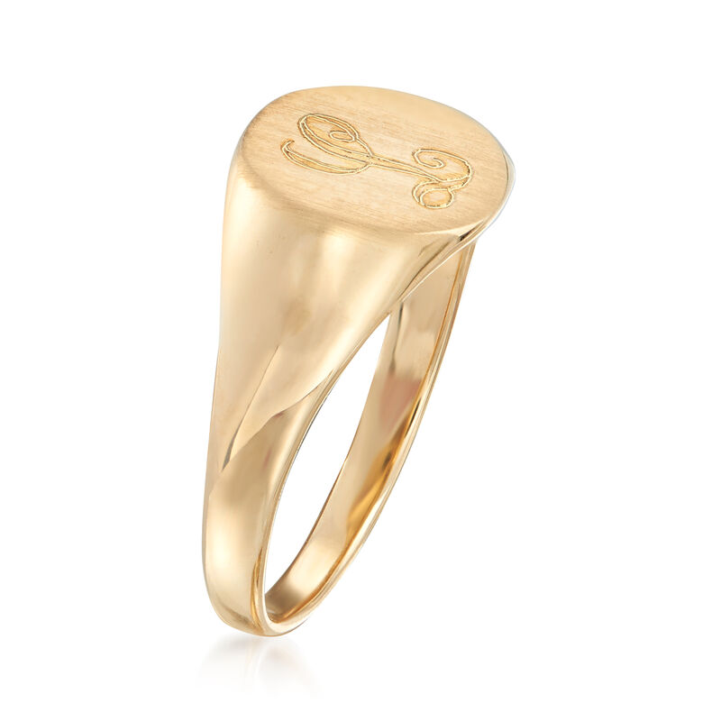 14kt Yellow Gold Single Initial Round Signet Ring image number 2