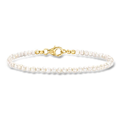 3-3.5mm Cultured Pearl Bead Bracelet in 18kt Gold Over Sterling