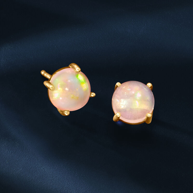 7mm Opal Stud Earrings in 14kt Yellow Gold image number 2