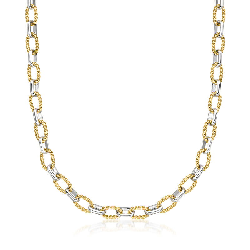 Silver and 14kt Gold-Plated Link Necklace. 18" image number 1