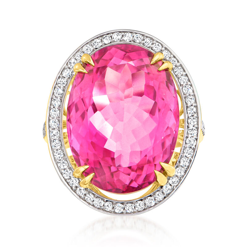 20.00 Carat Pink Topaz and .52 ct. t.w. Diamond Ring in 14kt Yellow Gold image number 0