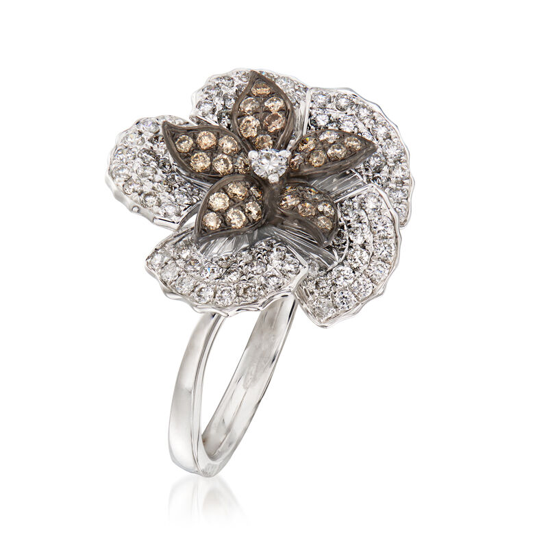 C. 1990 Vintage Piero Milano 1.18 ct. t.w. White and Cognac Diamond Flower Ring in 18kt White Gold image number 2