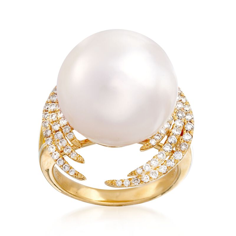 16mm Cultured South Sea Pearl and .64 ct. t.w. Diamond Halo Ring in 18kt Yellow Gold. Size 8.5 image number 0
