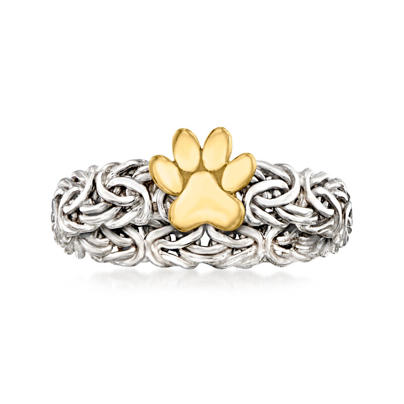 Sterling Silver and 14kt Yellow Gold Paw Print Byzantine Ring image number 0