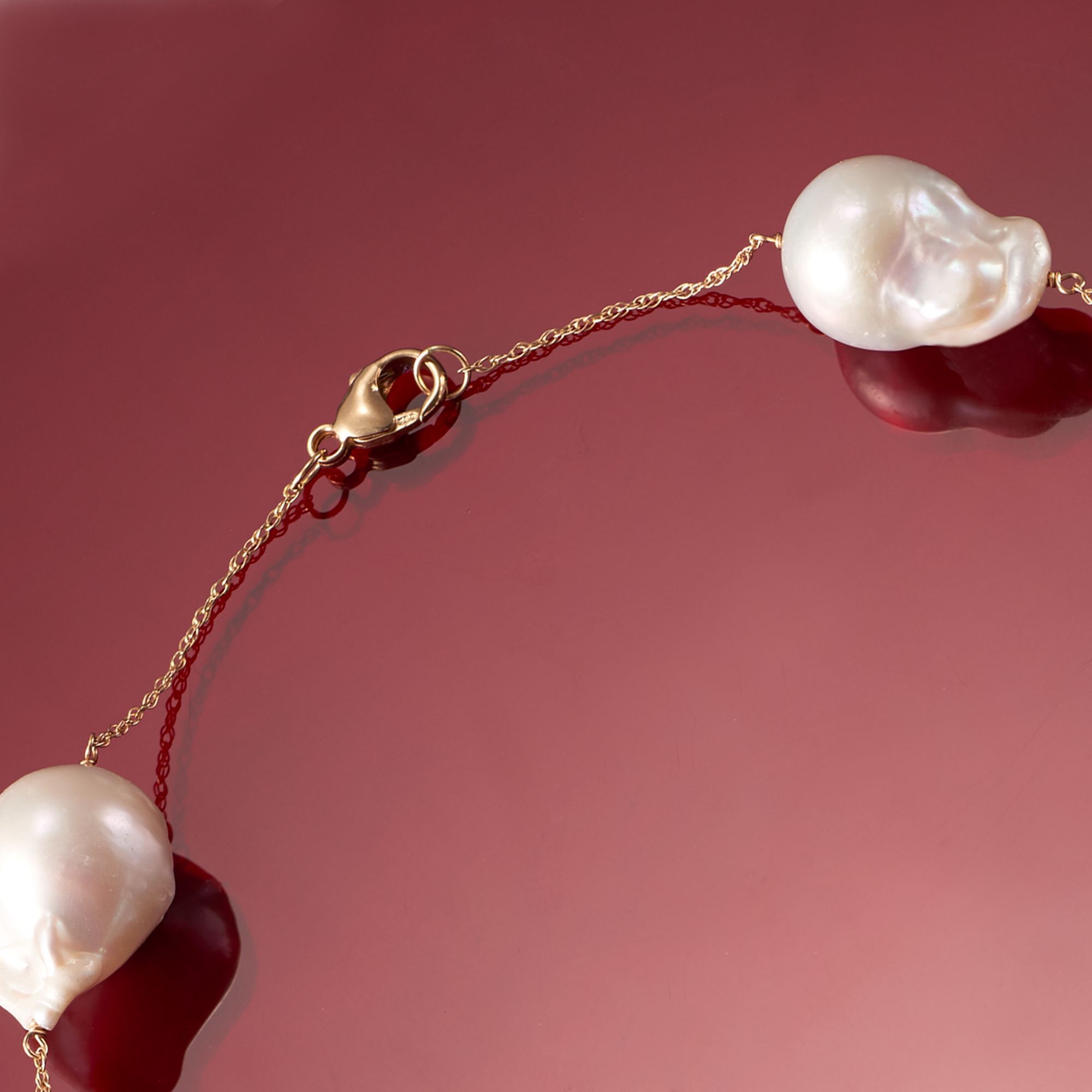 12 14mm Cultured Baroque Pearl V Necklace in 14kt Yellow Gold