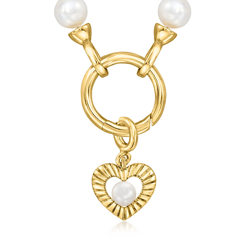 4-4.5mm Cultured Pearl Heart Charm in 18kt Gold Over Sterling  image number 4