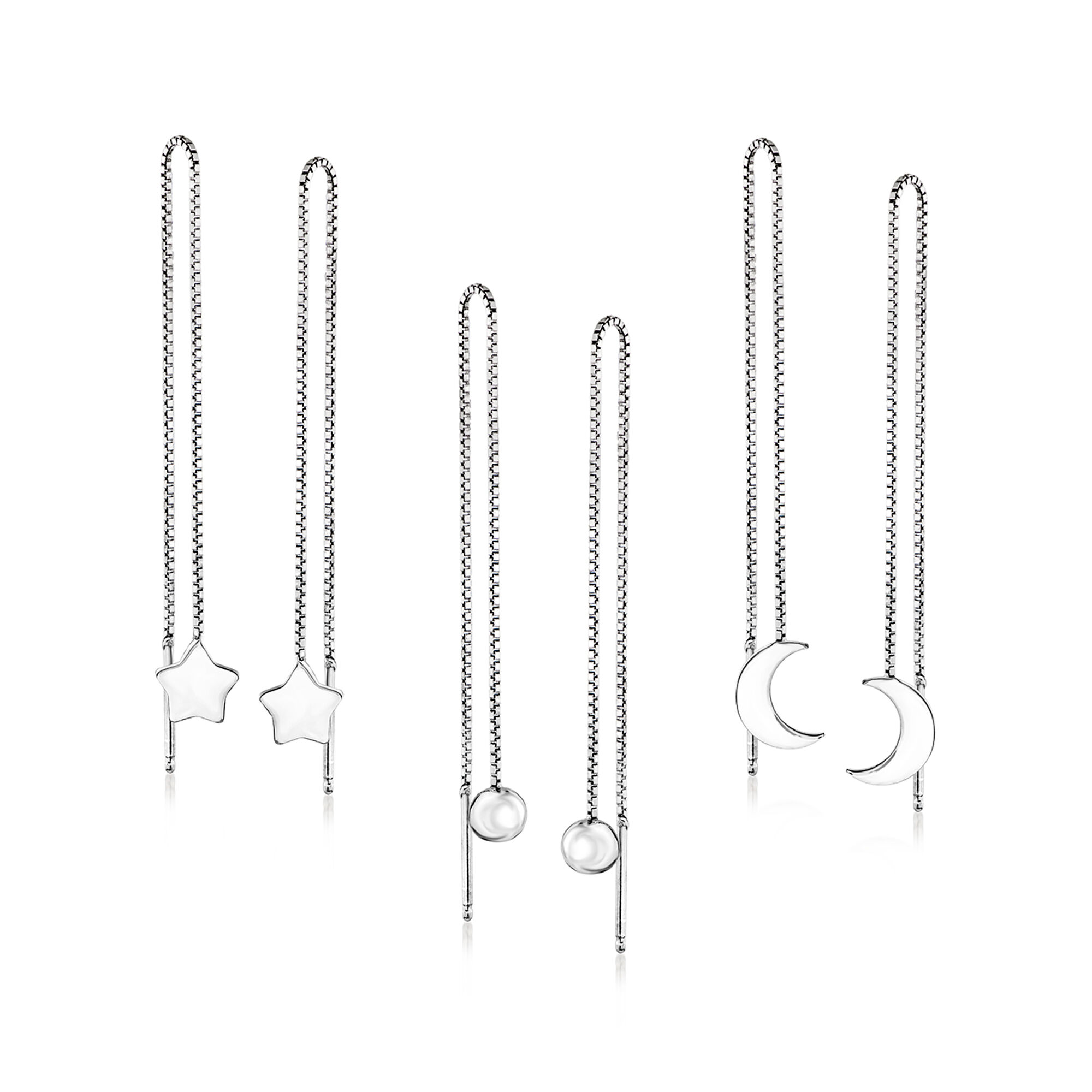 Sterling Silver Jewelry Set: Three Pairs of Threader Earrings