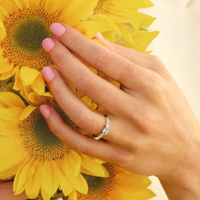 .30 Carat Aquamarine and .10 ct. t.w. White Zircon Ring in 18kt Gold Over Sterling