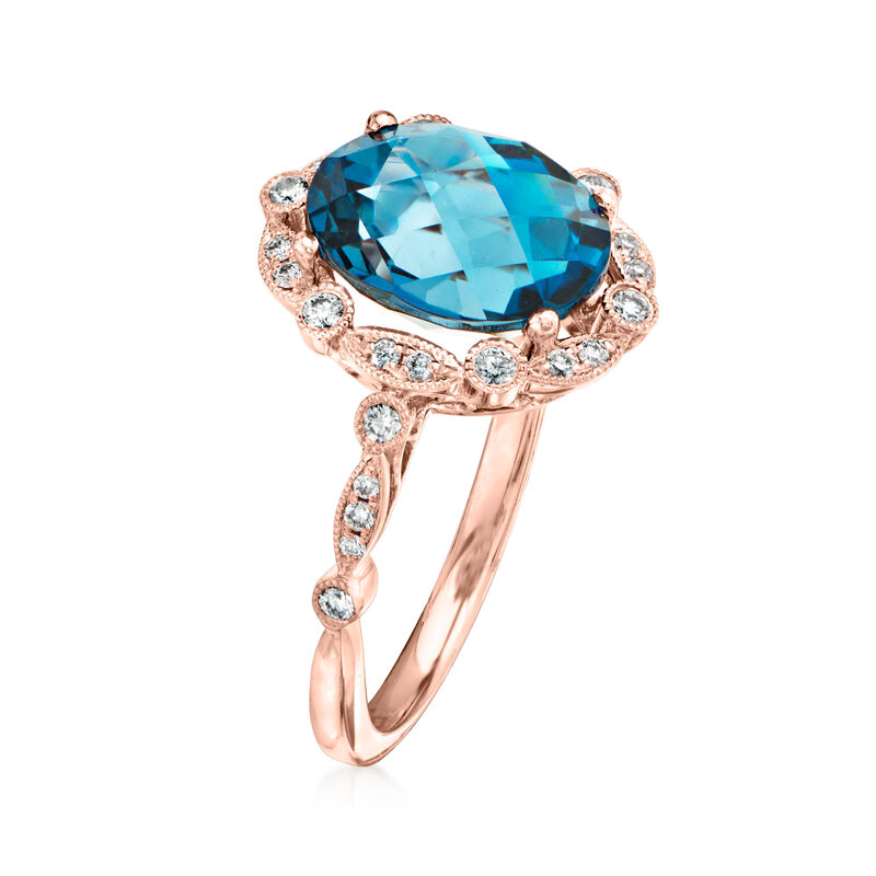 C. 2000 Vintage 5.10 Carat London Blue Topaz Ring with .35 ct. t.w. Diamonds in 14kt Rose Gold image number 2